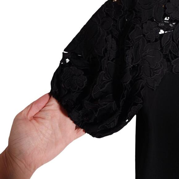 Shoshanna Anthropologie Womens Dress 0 Black Floral Lace A Line Mini Puff Sleeve - Picture 11 of 13